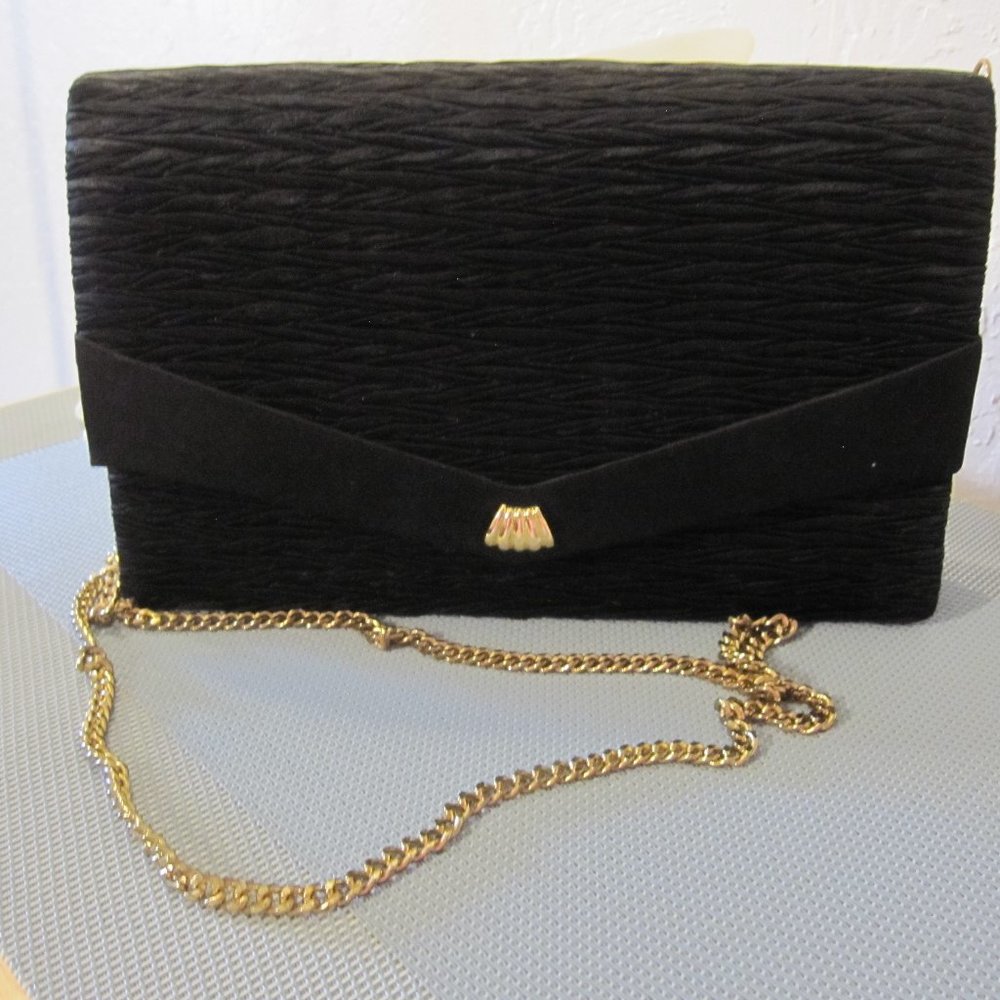 Black Evening Back w/Gold accent & chain by Walborg - Vintage